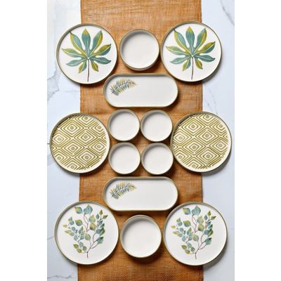 Kitchen Life 14 Parça 6 Kişilik Stackable Güz Yaprak Kahvaltı Takımı - Lüx Kahvaltılık Sunum Seti Tabağı