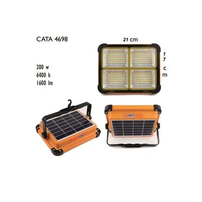 Cata Unichrome Güneş Enerjili Solar 200w Watt Led Projektör Taşınabilir Sarı Beyaz Ve Çakar Işık Lamba
