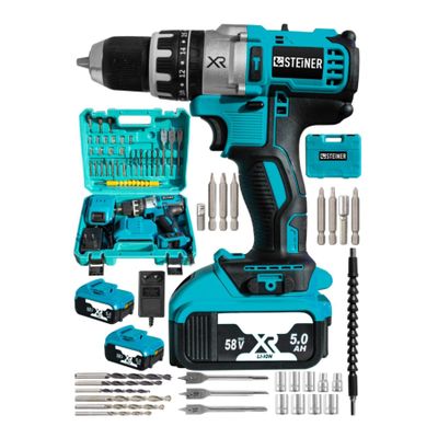 Steiner Germany Technology Darbeli 58 V 5 Ah Mavi XR Li-Ion Çift Akülü Şarjlı Vidalama Matkap Pro Set