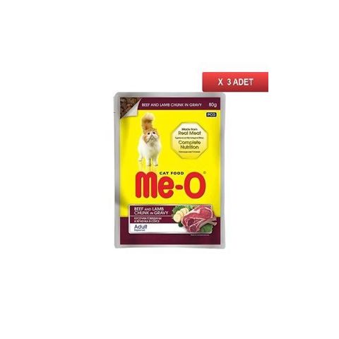 MeO Jöle İçinde Parça Dana ve Kuzu Etli 3x80 gr Kedi Konserve Maması