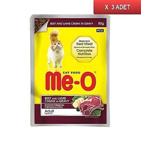 MeO Jöle İçinde Parça Dana ve Kuzu Etli 3x80 gr Kedi Konserve Maması