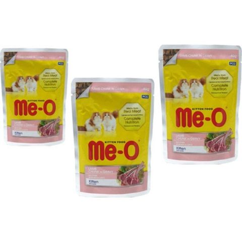MeO Sos Içinde Kuzu Eti Parçacıkları Içeren Tam 3x80 gr Yaş Kedi