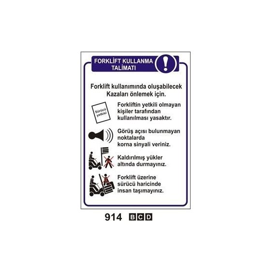 İlkiş Forklift Kullanma Talimatı 50x70 cm Dekota 3 mm İş Güvenliği
