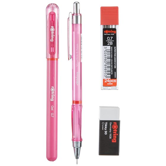 ROtring Visuclick Gel Schulset Rosa – Mechanischer Bleistift 0,7 Mm, Gelschreiber & Radierer | Für Schule & Büro