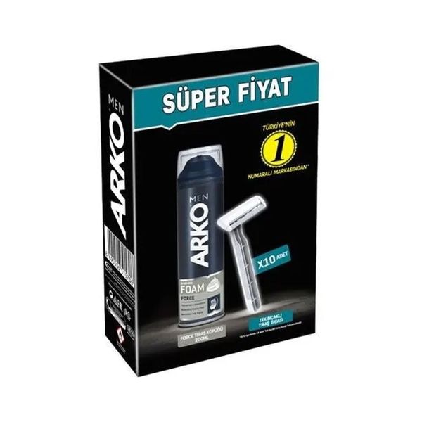 Arko Men 10 Adet Tekli Tıraş Bıçağı+200 ml Force Tıraş Köpüğü