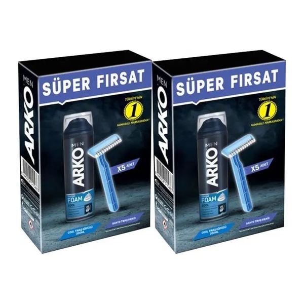 Arko Men Banyo 5 Adet Tıraş Bıçağı + 2'li Set Pro 200 ml Cool Tıraş Köpüğü