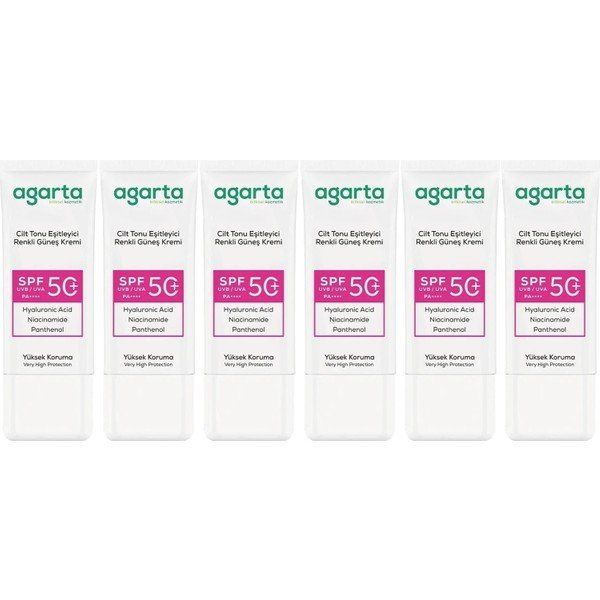 Agarta Cilt Tonu Eşitleyici 6x50 ml Renkli Kapatıcı Etkili SPF+50 Güneş Kremi