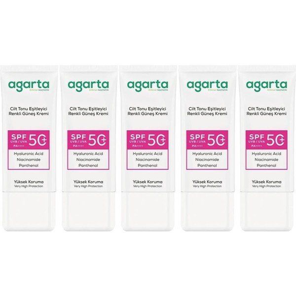 Agarta Cilt Tonu Eşitleyici 5x50 ml Renkli Kapatıcı Etkili SPF+50 Güneş Kremi