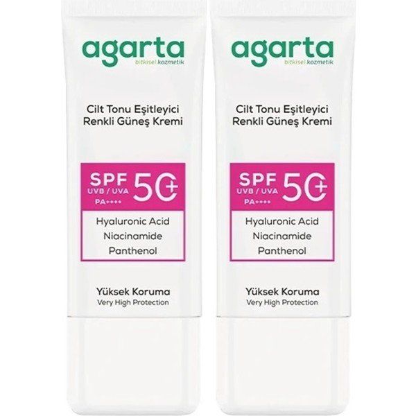 Agarta Cilt Tonu Eşitleyici 2x50 ml Renkli Kapatıcı Etkili SPF+50 Güneş Kremi