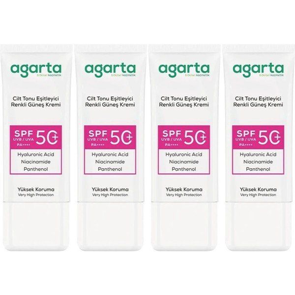 Agarta Cilt Tonu Eşitleyici 4x50 ml Renkli Kapatıcı Etkili SPF+50 Güneş Kremi