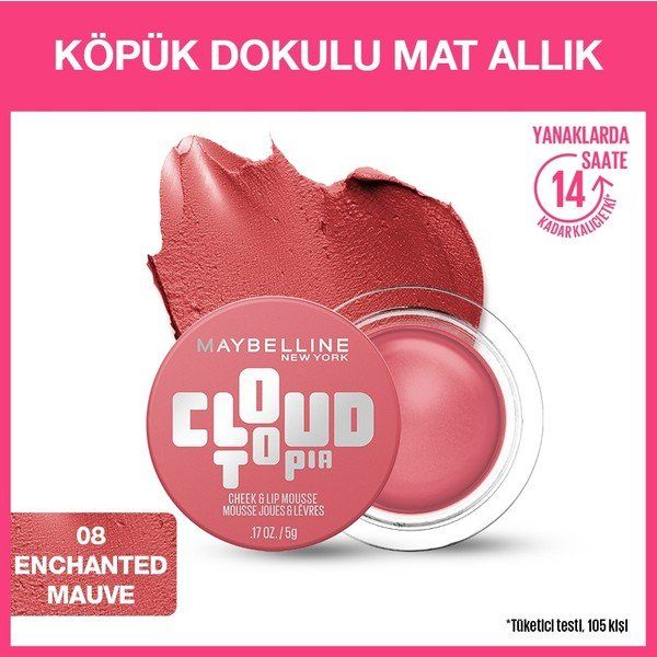 Maybelline New York Cloudtopia Enchanted Mauve 08 Köpük Dokulu Mat Allık