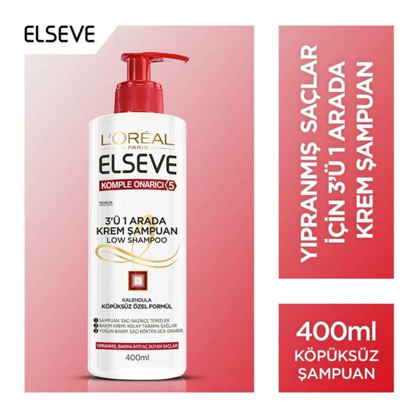 Loreal Paris Elseve Komple Onarıcı 5 400 ml 3'ü 1 Arada Krem Şampuan