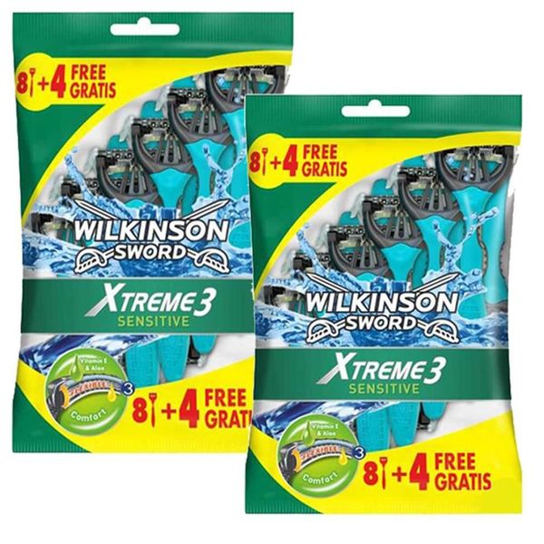 Wilkinson 2 Paket Sword Xtreme 3 Sensitive 8+4 Üç Bıçaklı Kullan At Tıraş Bıçağı