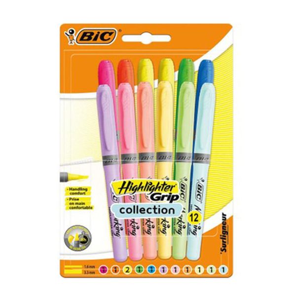 Bic Highlighter Set Pastel+Canlı Renkler Grip 12 Renk Fosforlu Kalem