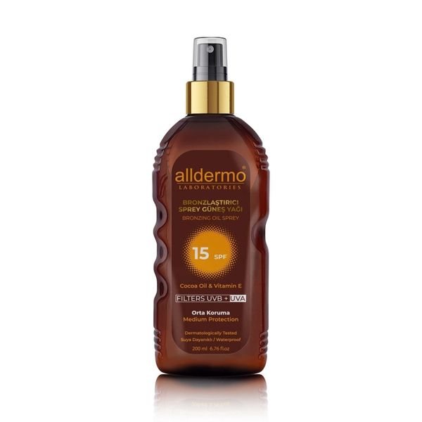 Alldermo Cocoa Oil SPF15+ 200 ml Bronzlaştırıcı Sprey Güneş Yağı