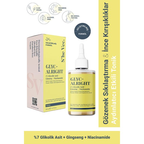 S'he Vec Glyc-Alright 200 ml Gözenek Sıkılaştırıcı ve Leke Karşıtı Tonik
