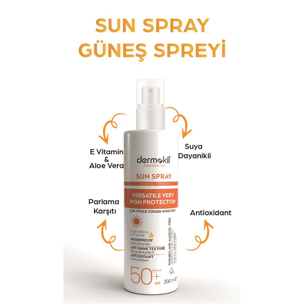 Dermokil 50 SPF 200 ml Çok Yönlü Yüksek Koruyucu Güneş Spreyi