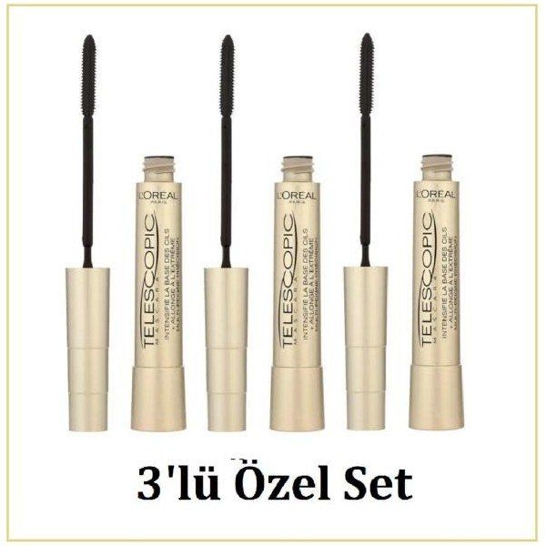 Loreal Telescopic Gold Uzun Görünüm Veren Siyah 3'lü Maskara Seti
