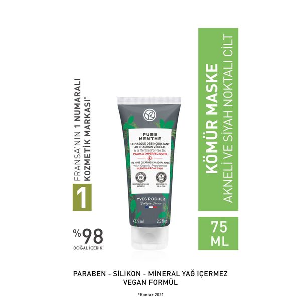 Yves Rocher Pure Menthe 75 ml Gözenekleri Derinlemesine Arındıran Siyah Nokta Karşıtı Kömür Maske
