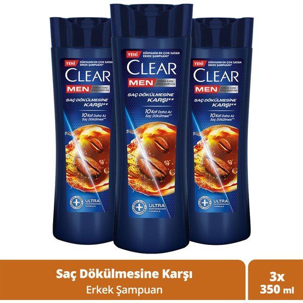 Clear Men Kepeğe Karşı Etkili Saç Dökülmesine Karşı 3x350 ml Şampuan