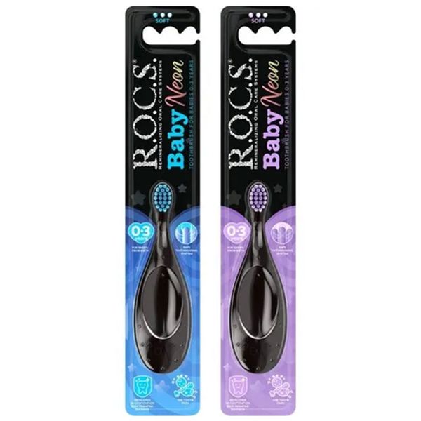 R.O.C.S. Baby Neon Ekstra Soft 0-3 Yaş 2'li Mor Mavi Set Diş Fırçası