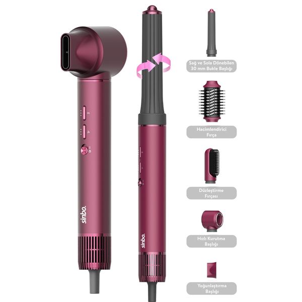 Sinbo SHD-1729 Pro Compact Multi-Styler Royal Gilded Red Saç Şekillendirici
