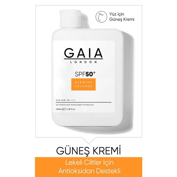 Gaia London Lekeli Ciltler Antioksidan Destekli SPF50 UVA/UVB Blemish Defense 120 ml Güneş Kremi