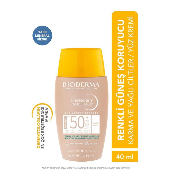 Bioderma Photoderm Nude Touch SPF50+ Light Karma Yağlı Ciltler Kapatıcı Etkili Renkli 40 ml Güneş Kremi