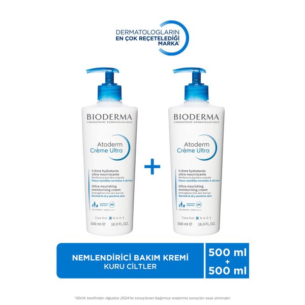 Bioderma Atoderm Cream Ultra Normal ve Kuru Ciltler İçin Nemlendirici 2x500 ml Yüz Vücut Bakım Kremi