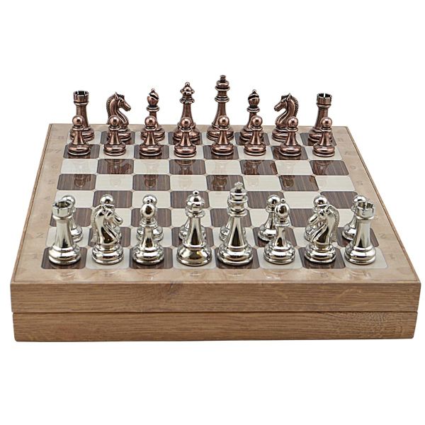 Gift Home Metal Klasik 36x36x6 cm Satranç Takımı Antik ve Rustik Desenli MDF Sandıklı Satranç Tahtası