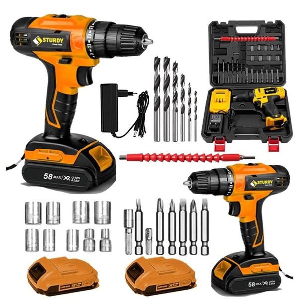 Sturdy New Seri 54 V 6 Ah Metal Şanzumanlı Li-Ion 27 Parça Çift Akülü Matkap