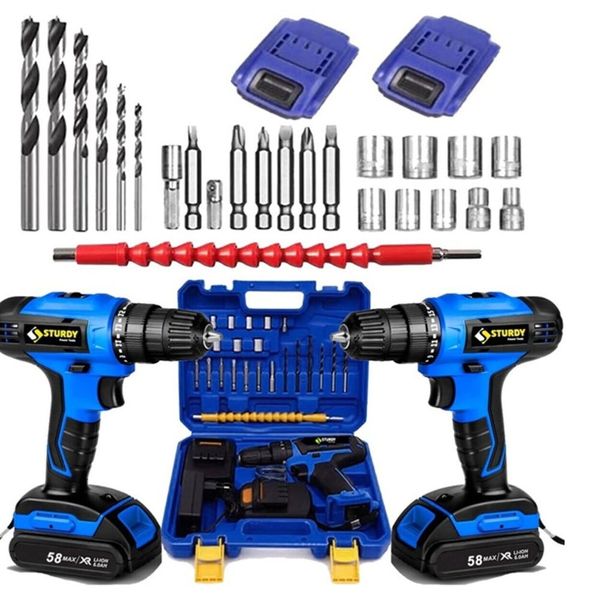 Sturdy New Model 54 V 6 Ah Lion Çift Akülü Turbo Conclusive 27 Parça Şarjlı Vidalama Matkap