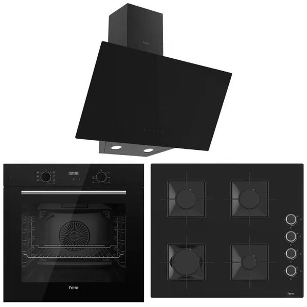 Ferre Flowart QBL63CS - SS205 - D077 Siyah 3'lü Ankastre Set