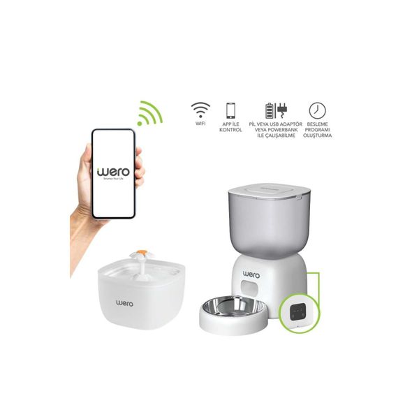 Wero WF1 2in1 Wi-Fi Akıllı Kedi ve Köpek Mama Kabı ve Su Pınarı Seti