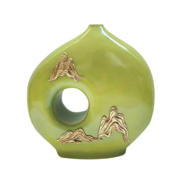 Lucky Art Gold Dalgalı 27x11x28 cm Yeşil Vazo