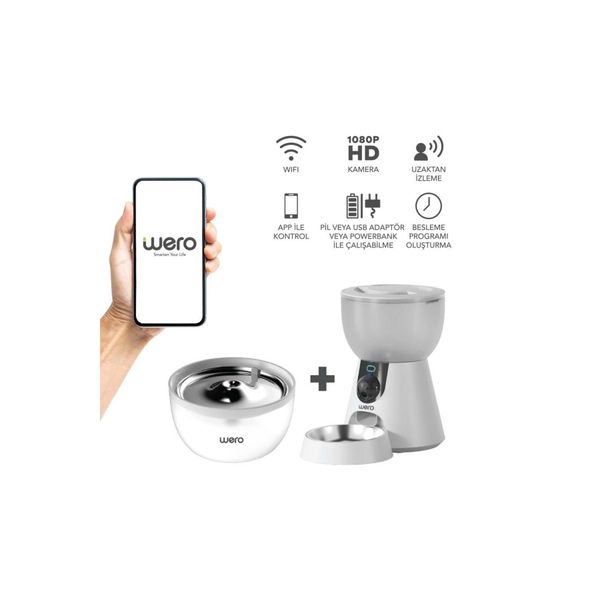 Wero FW2-C 2in1 Wi-Fi Kameralı Otomatik Kedi ve Köpek Mama ve Su Kabı Seti