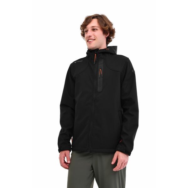 Lumberjack GT17 New Trend Softshell 1PR Kapsonlu Fermuarlı 3 Cep Göğüs Cep Fosfor Şeritli Siyah Erkek Ceket