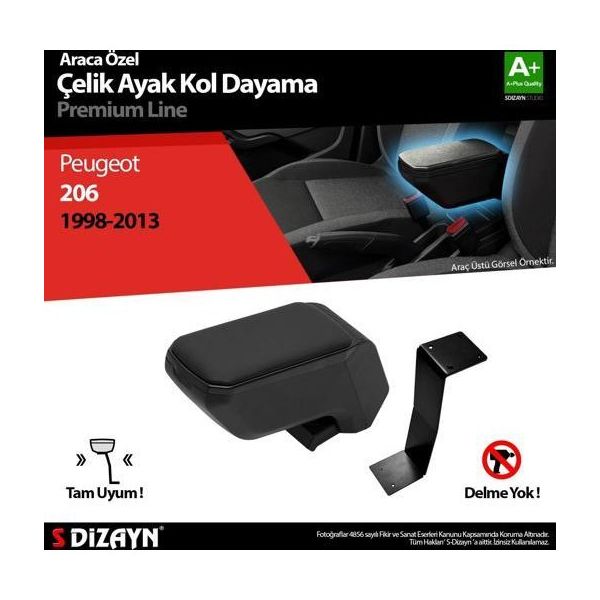 S Dizayn Peugeot 206 ABS Siyah 1998-2012 A+Kalite Çelik Ayaklı Kolçak
