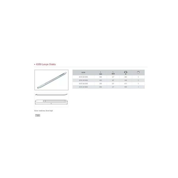 İzeltaş 6350 26 0300 Oluklu Krom 300 mm Levye