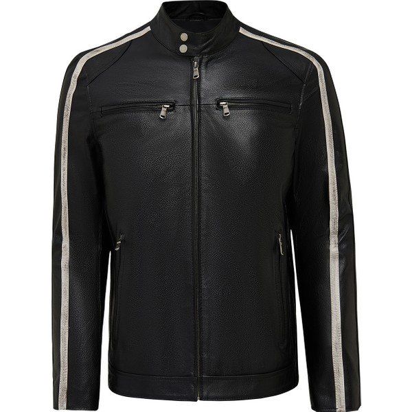 Derimod 25WGF6583CY Middleton Erkek Siyah Slim-Fit Kısa Deri Ceket