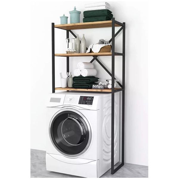 Bofigo 3 Raflı Çam Banyo Çamaşır Makinası Üstü Düzenleyici Metal Raf