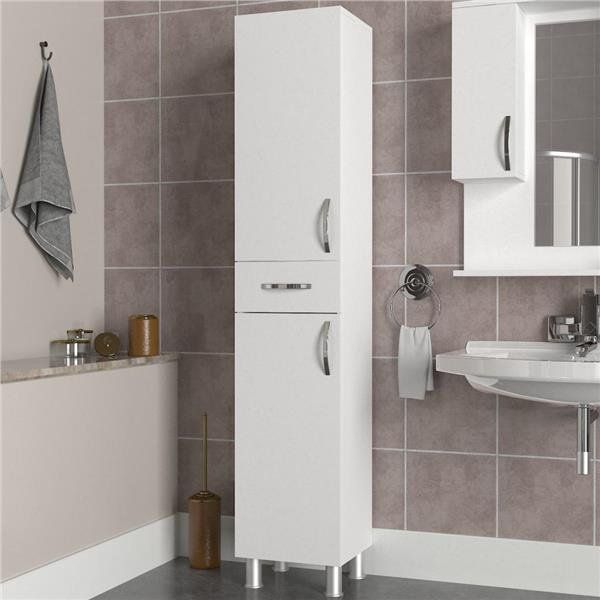 Dekorister Selin Beyaz 179x35x31 cm 2 Kapak 1 Çekmeceli Banyo Dolabı