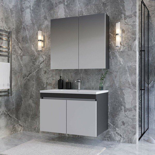 Teta Home Tokyo 65 cm MDF Antrasit-Beyaz Banyo Dolabı Seti