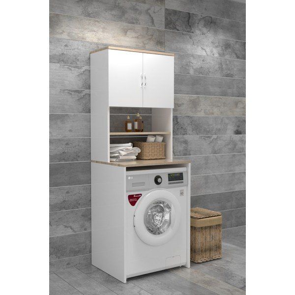 Evdemo Beyaz Çamaşır Makinesi Üstü Banyo Dolabı Rafı