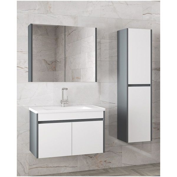 Alfa Banyo Estella-Ea 80+35 cm MDF Aynalı Boy Dolaplı Banyo Dolabı Takımı