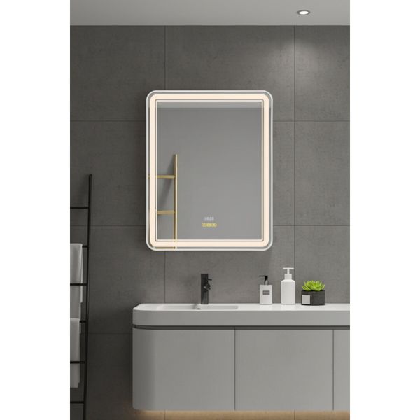 Avend Akıllı Ayna Hareket Sensörlü Buhar Tutmayan 3 Renk Ledli Işıklı Dokunmatik 3 Butonlu Hd Yansıma Dimmer Özellikli Beyaz 80x60 cm Çerçeveli Lüks Lavabo Makyaj Banyo Aynası