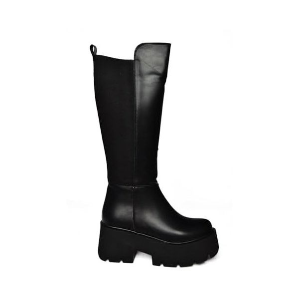 Fox Shoes R820060709 Siyah Kalın Tabanlı Arkası Lastik Detaylı Kadın Çizme