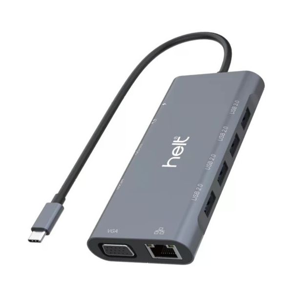 Helt HT-OT01 Gri USB + HDMI + VGA + Type-C + Jack + Ethernet + SD Kart to Type-C Dönüştürücü Kablo