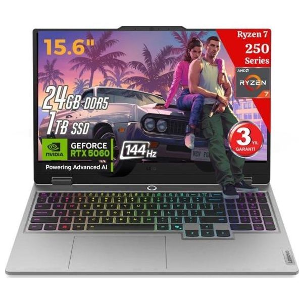 Lenovo LOQ 15AHP10 83JG006FTR Ryzen 7 250 24GB RAM 1TB SSD RTX 5060 FreeDOS 15.6 inç Gaming Laptop