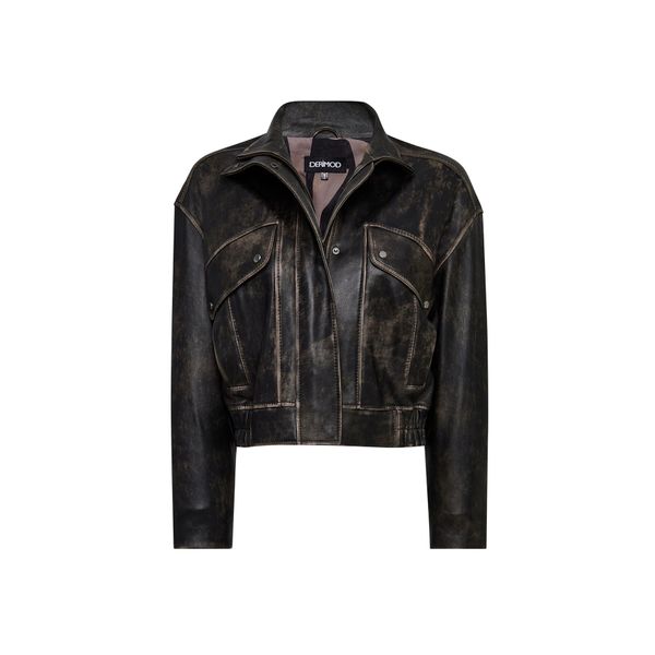 Derimod Anita 25WGD5330G6 Kahverengi Oversize Vintage Deri Kadın Mont